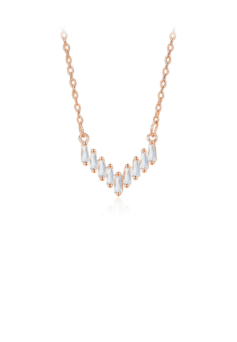 925 Sterling Silver Plated Rose Gold Fashion Personality V-Shape Geometric Pendant with Cubic Zirconia and Necklace - Luxurious Look