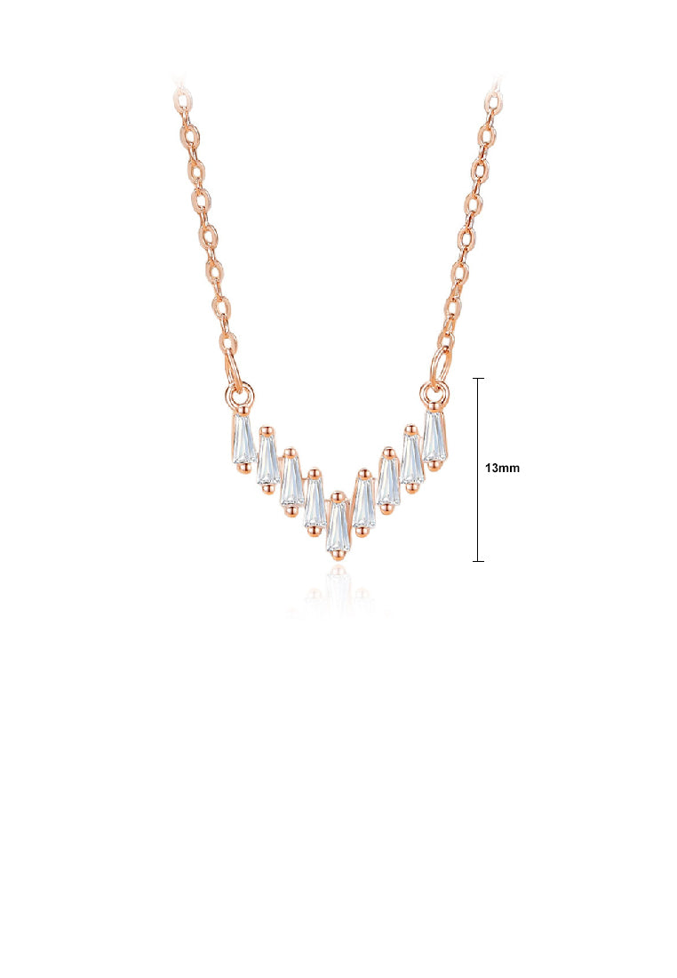 925 Sterling Silver Plated Rose Gold Fashion Personality V-Shape Geometric Pendant with Cubic Zirconia and Necklace - Luxurious Look