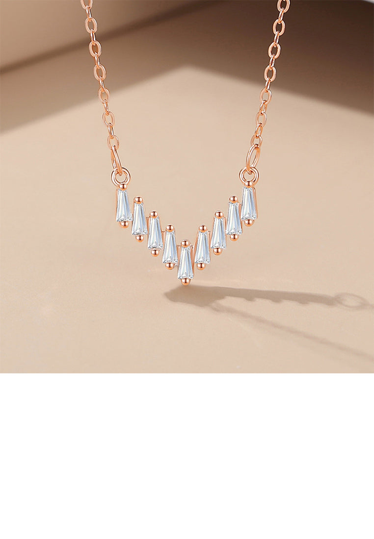 925 Sterling Silver Plated Rose Gold Fashion Personality V-Shape Geometric Pendant with Cubic Zirconia and Necklace - Luxurious Look