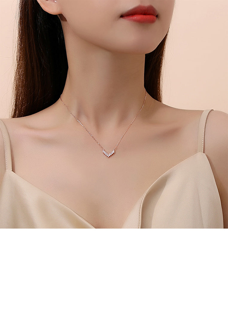 925 Sterling Silver Plated Rose Gold Fashion Personality V-Shape Geometric Pendant with Cubic Zirconia and Necklace - Luxurious Look