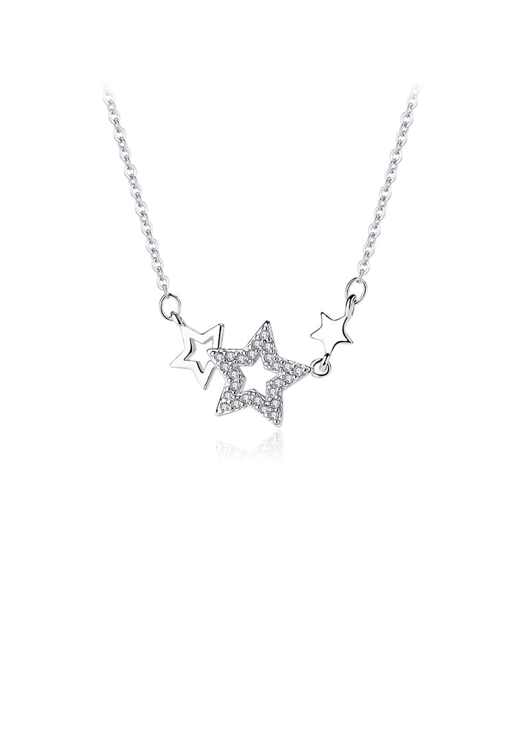 925 Sterling Silver Fashion Simple Hollow Star Pendant with Cubic Zirconia and Necklace - Luxurious Look