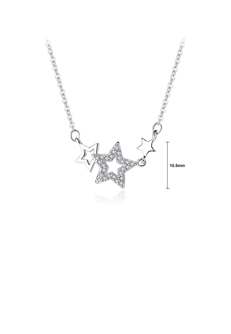 925 Sterling Silver Fashion Simple Hollow Star Pendant with Cubic Zirconia and Necklace - Luxurious Look