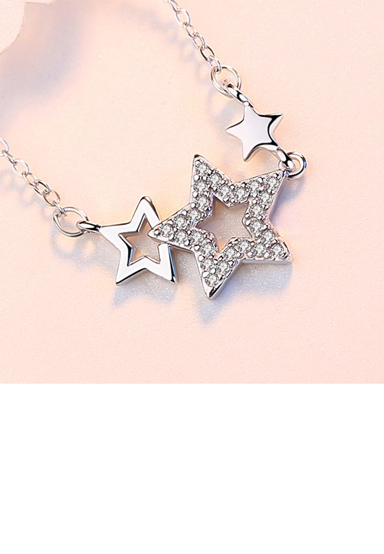925 Sterling Silver Fashion Simple Hollow Star Pendant with Cubic Zirconia and Necklace - Luxurious Look