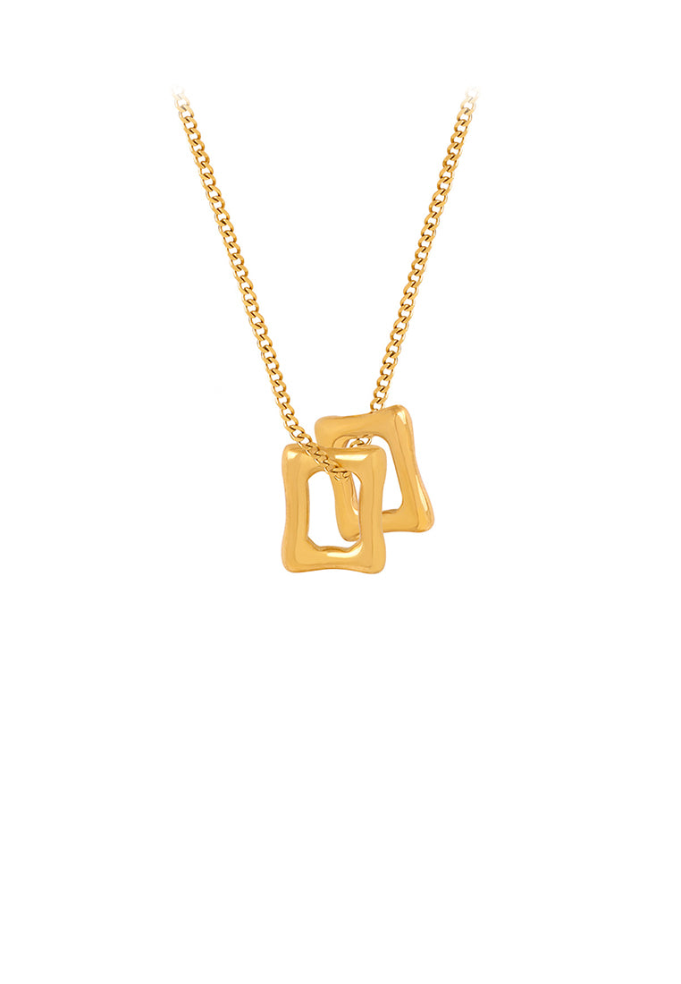 Simple and Fashion Plated Gold 316L Stainless Steel Hollow Geometric Square Pendant with Necklace