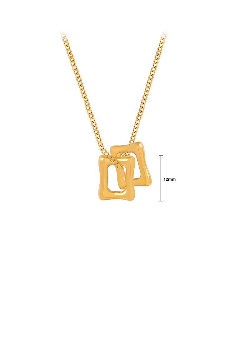 Simple and Fashion Plated Gold 316L Stainless Steel Hollow Geometric Square Pendant with Necklace