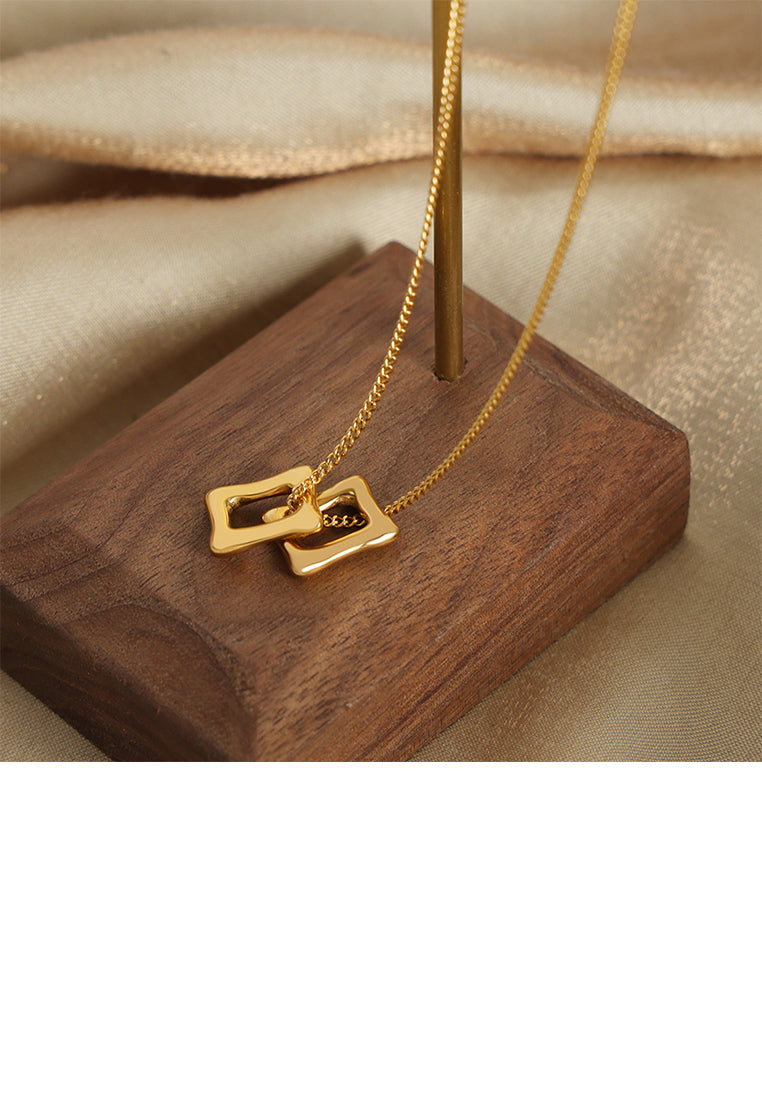 Simple and Fashion Plated Gold 316L Stainless Steel Hollow Geometric Square Pendant with Necklace