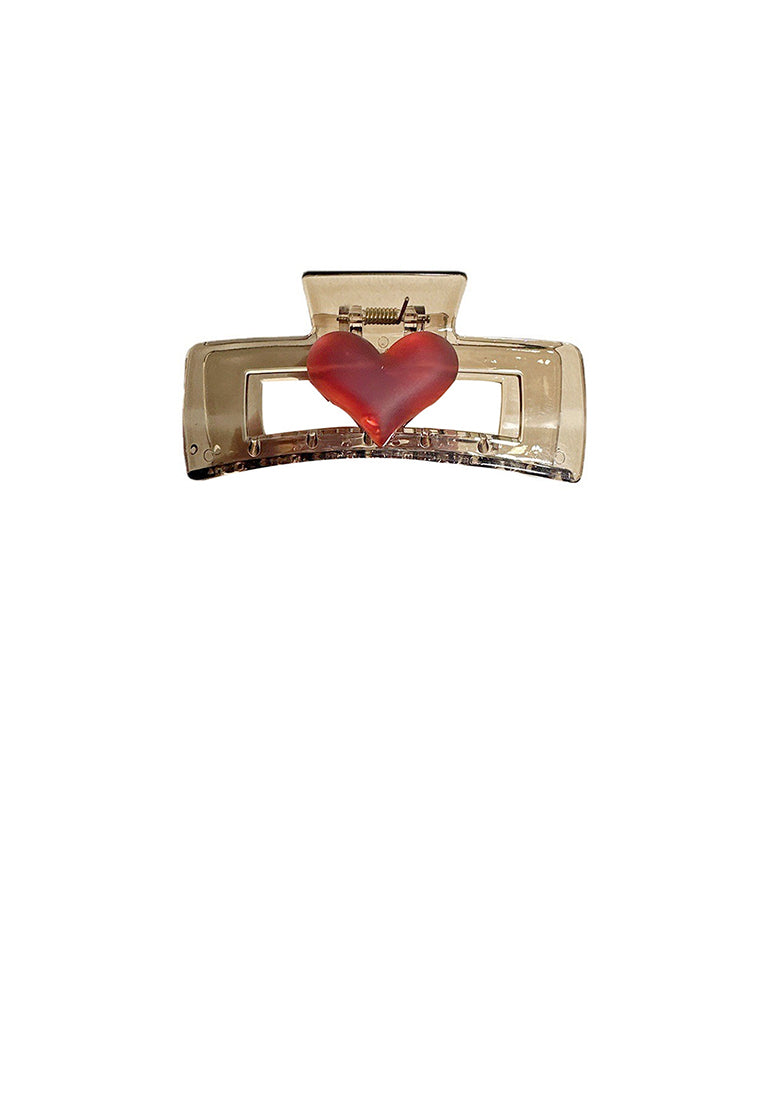 Fashion Sweet Red Heart-Shaped Geometric Rectangular Hair Claw - Elegant Hairpiece - Vibrant Color