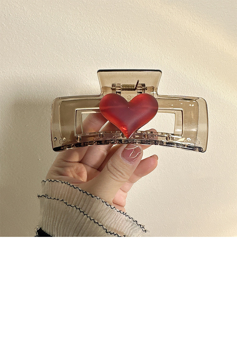 Fashion Sweet Red Heart-Shaped Geometric Rectangular Hair Claw - Elegant Hairpiece - Vibrant Color