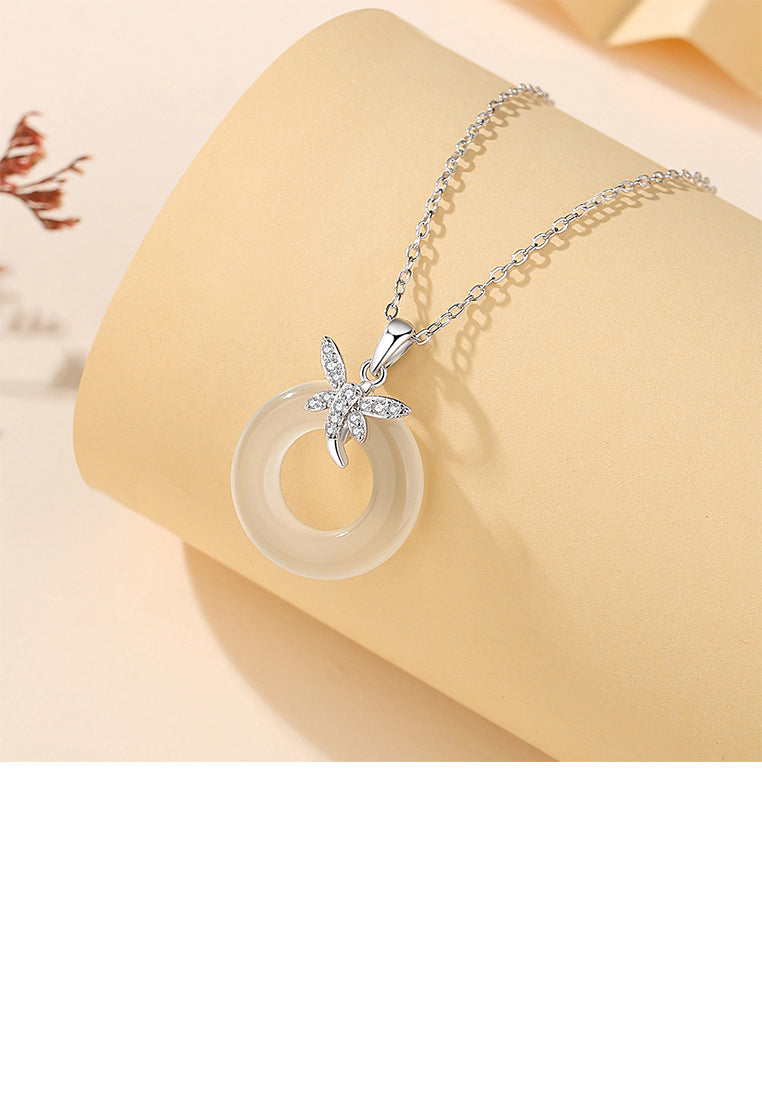 925 Sterling Silver Fashion and Elegant Butterfly Safety Buckle Pendant with Cubic Zirconia and Necklace - Luxurious Look
