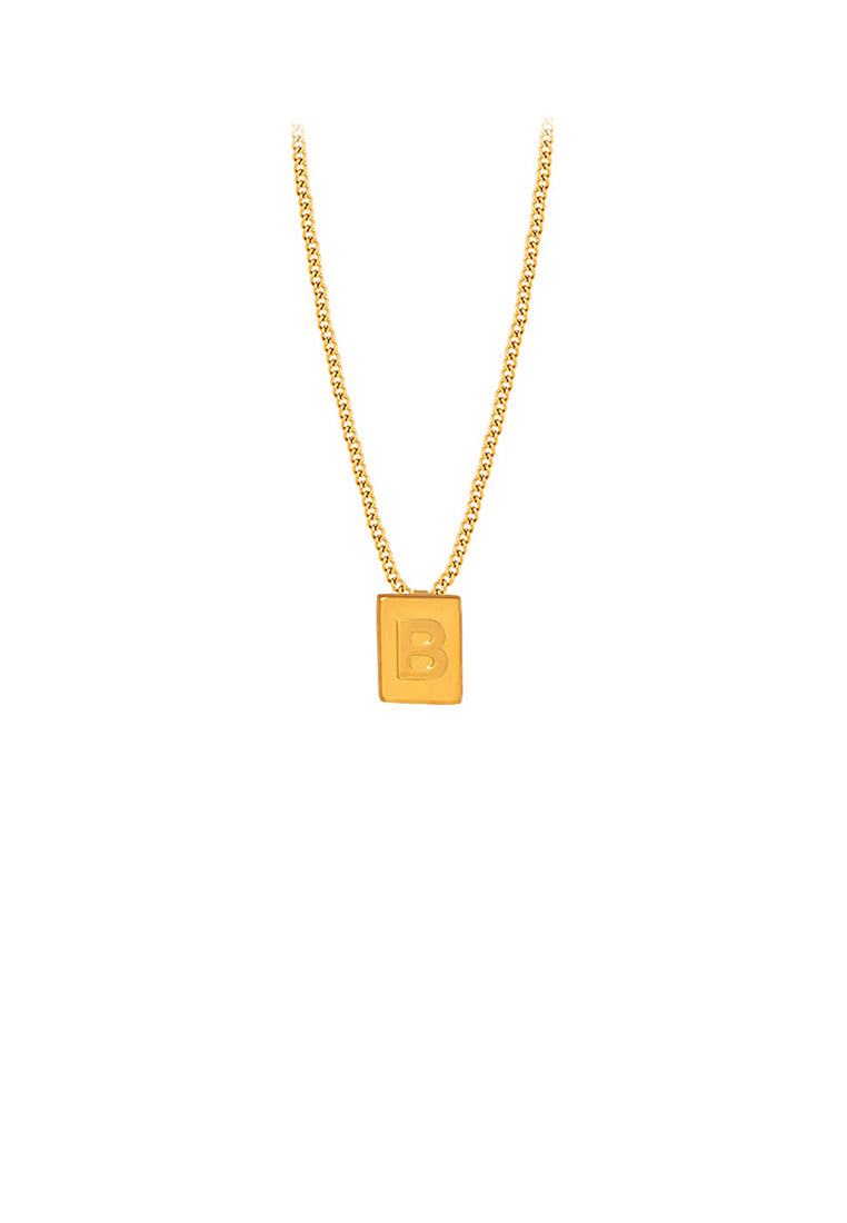 Fashion and Simple Plated Gold 316L Stainless Steel Alphabet B Geometric Square Pendant with Necklace