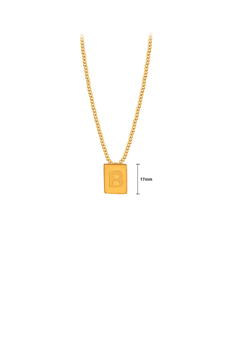 Fashion and Simple Plated Gold 316L Stainless Steel Alphabet B Geometric Square Pendant with Necklace