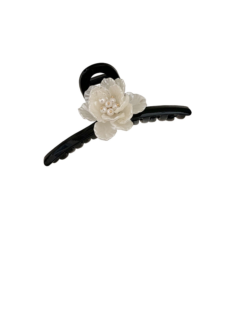 Fashion Temperament Camellia Black Geometric Hair Claw - Elegant Hairpiece
