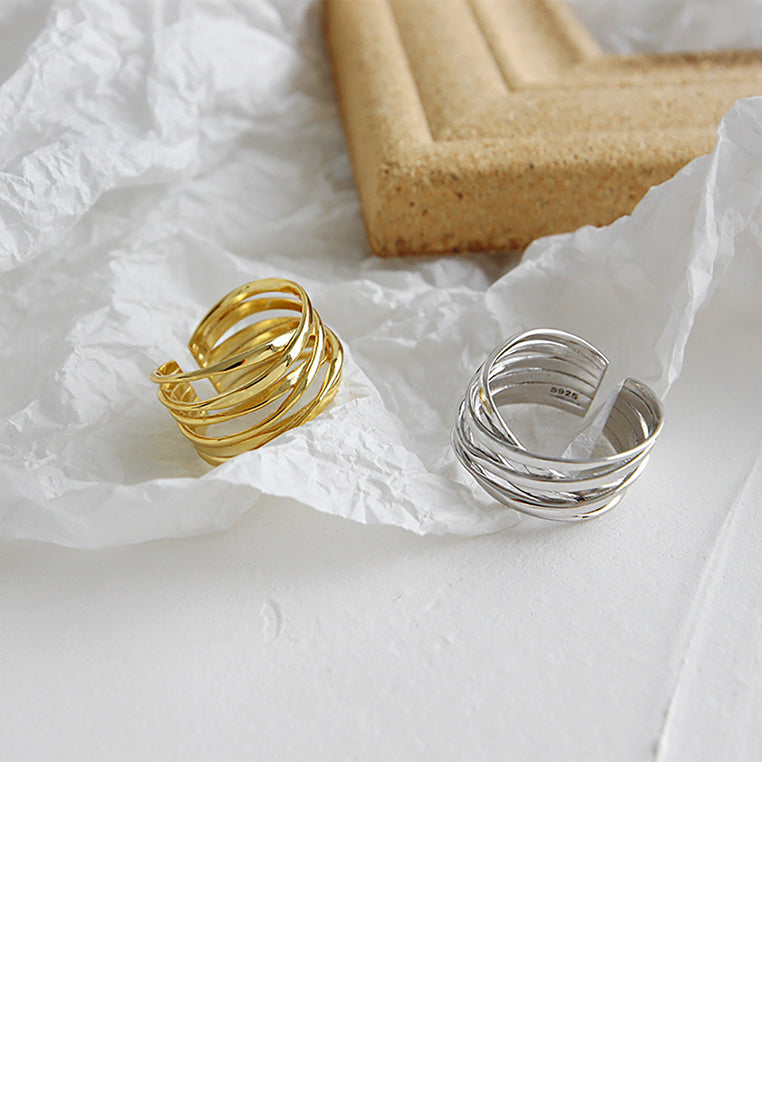 925 Sterling Silver Fashion Personality Winding Line Geometric Adjustable Opening Ring