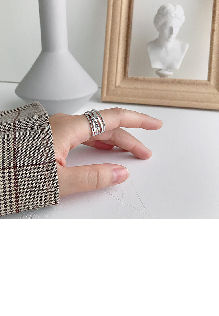 925 Sterling Silver Fashion Personality Winding Line Geometric Adjustable Opening Ring