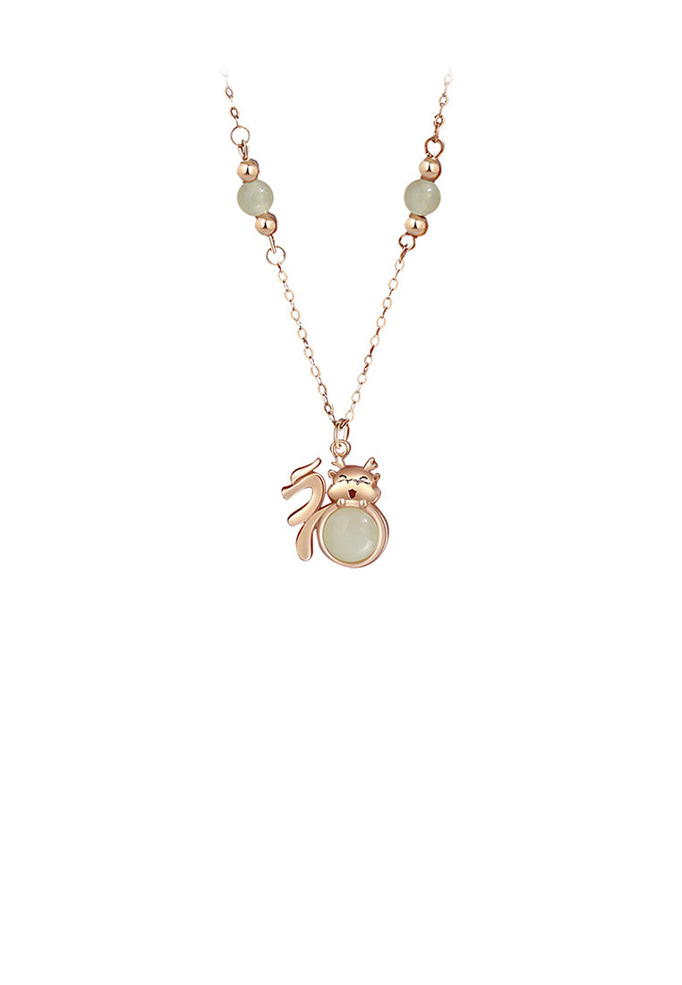 925 Sterling Silver Plated Gold Fashion Vintage Zodiac Dragon and Fortune Pendant with Necklace