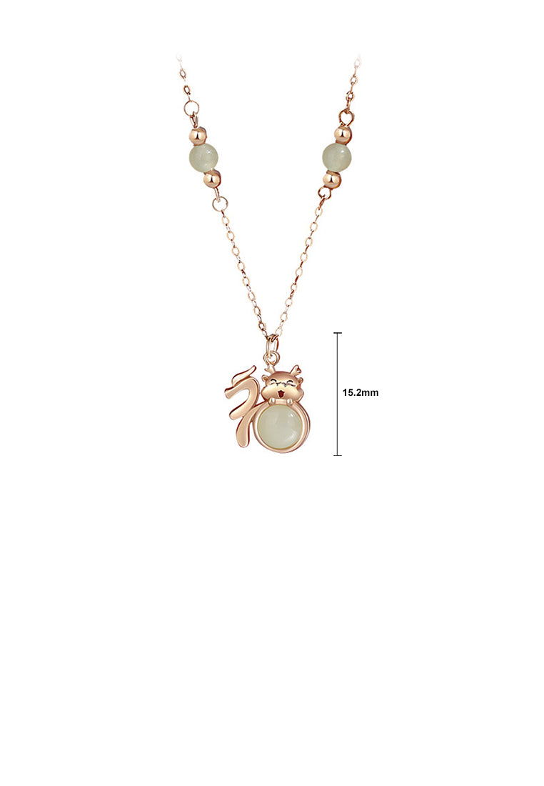 925 Sterling Silver Plated Gold Fashion Vintage Zodiac Dragon and Fortune Pendant with Necklace