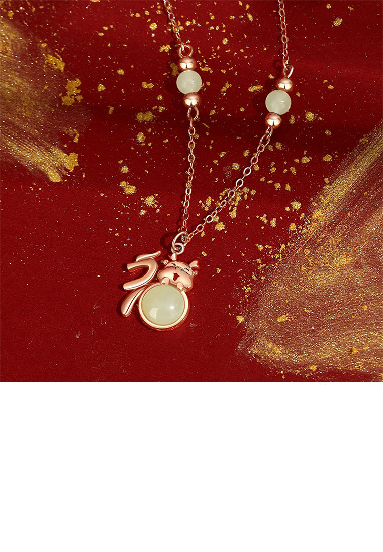 925 Sterling Silver Plated Gold Fashion Vintage Zodiac Dragon and Fortune Pendant with Necklace