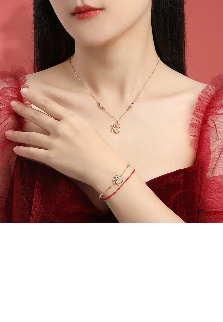 925 Sterling Silver Plated Gold Fashion Vintage Zodiac Dragon and Fortune Pendant with Necklace