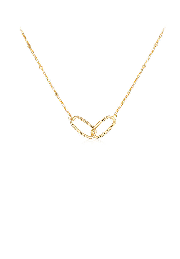 925 Sterling Silver Plated Gold Simple Fashion Double Ring Pendant with Necklace