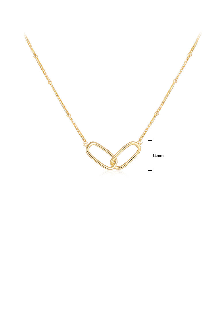 925 Sterling Silver Plated Gold Simple Fashion Double Ring Pendant with Necklace
