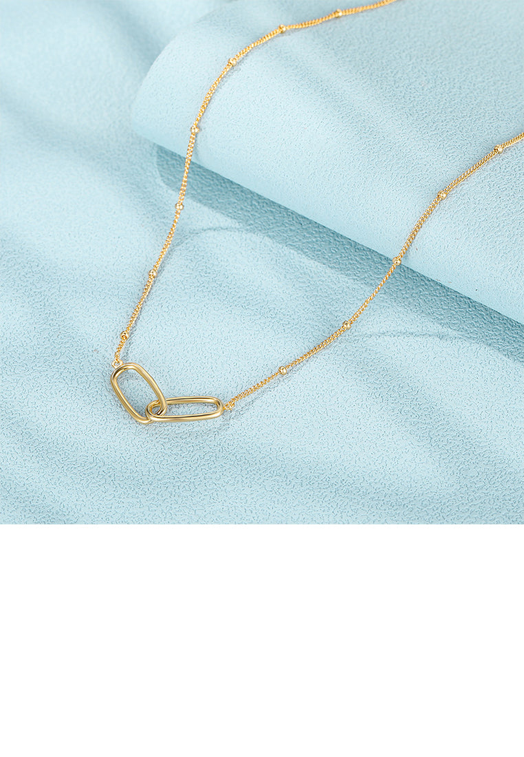 925 Sterling Silver Plated Gold Simple Fashion Double Ring Pendant with Necklace