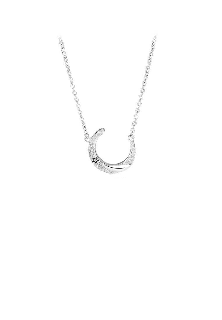 925 Sterling Silver Simple Temperament Moon Pendant with Necklace