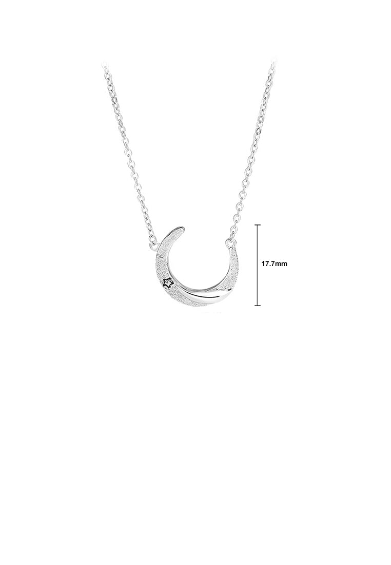 925 Sterling Silver Simple Temperament Moon Pendant with Necklace