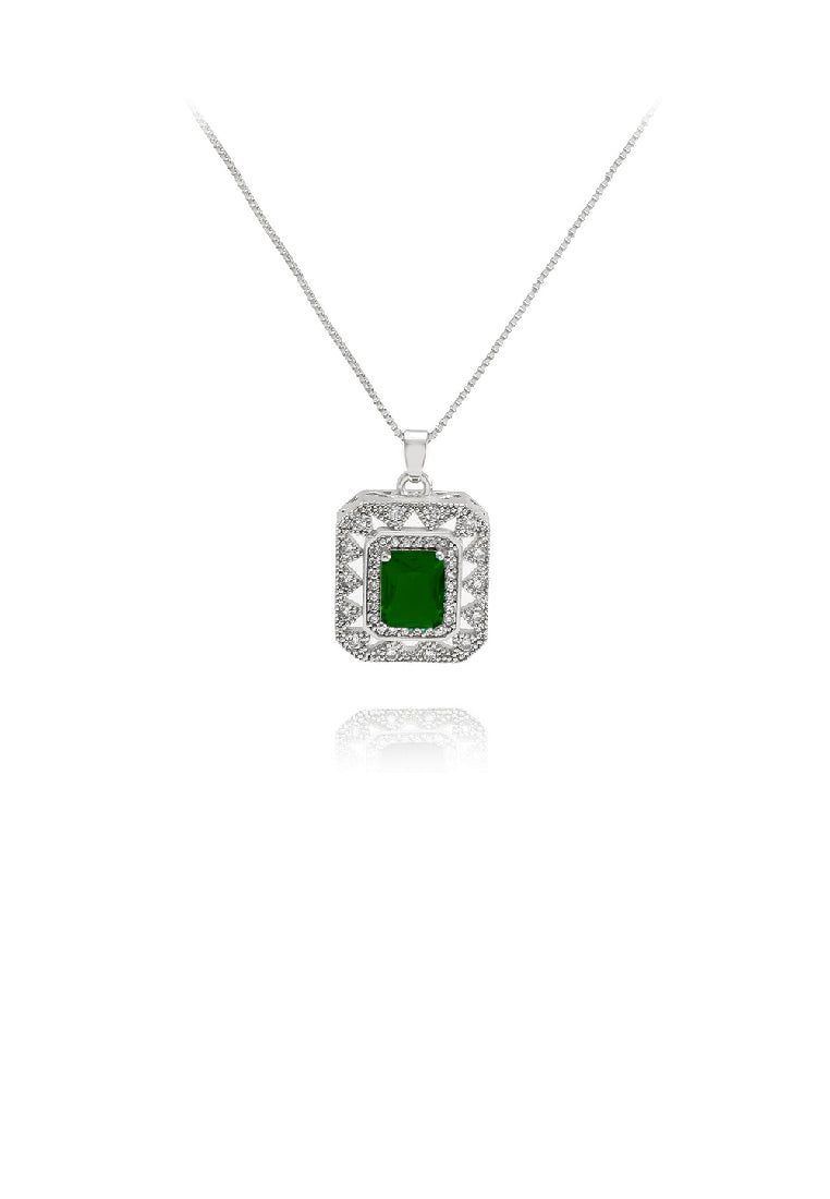 Fashion Vintage Geometric Cube Pendant with Green Cubic Zirconia and Necklace - Luxurious Look
