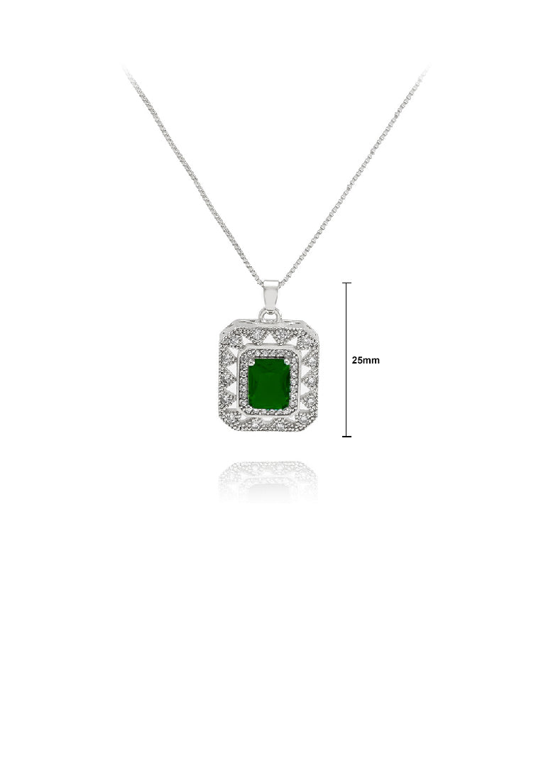 Fashion Vintage Geometric Cube Pendant with Green Cubic Zirconia and Necklace - Luxurious Look