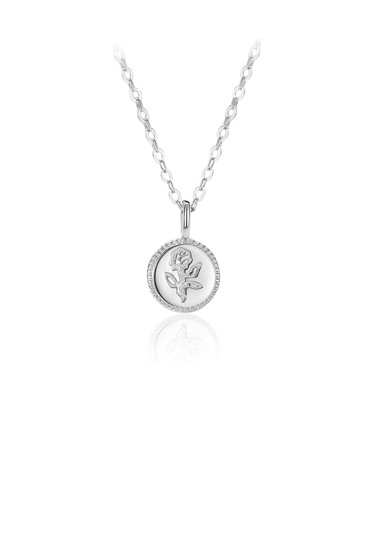 925 Sterling Silver Fashion Simple Rose Geometric Round Pendant with Necklace