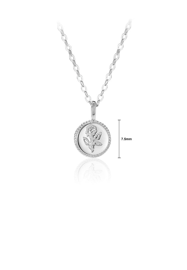 925 Sterling Silver Fashion Simple Rose Geometric Round Pendant with Necklace