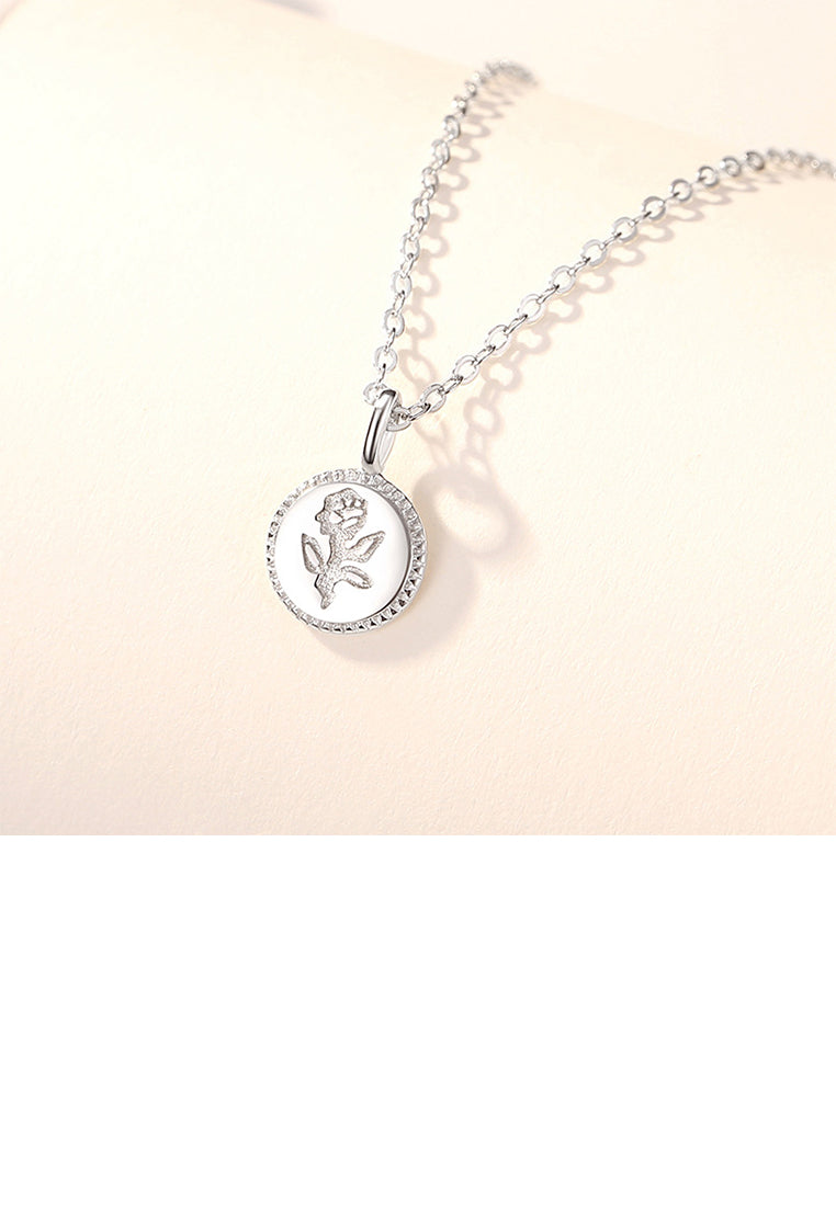 925 Sterling Silver Fashion Simple Rose Geometric Round Pendant with Necklace
