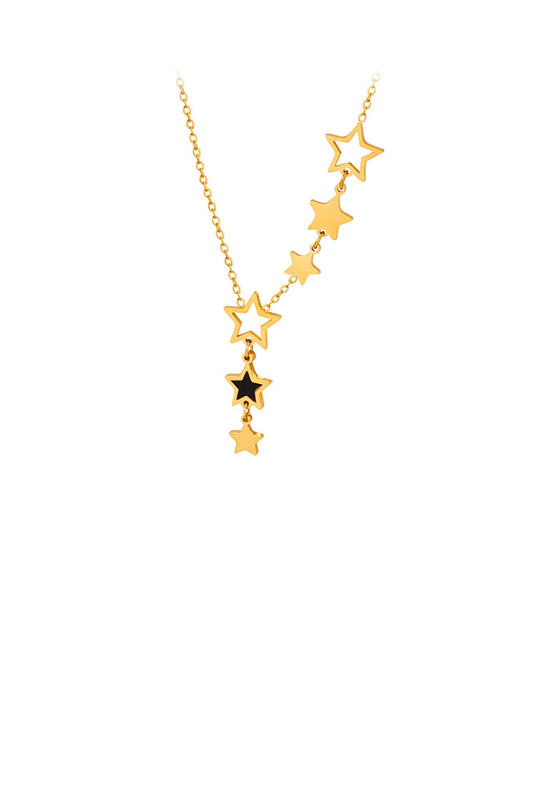 Fashion and Simple Plated Gold 316L Stainless Steel Star Tassel Pendant with Necklace