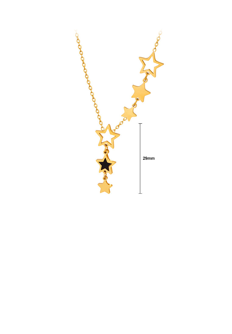 Fashion and Simple Plated Gold 316L Stainless Steel Star Tassel Pendant with Necklace