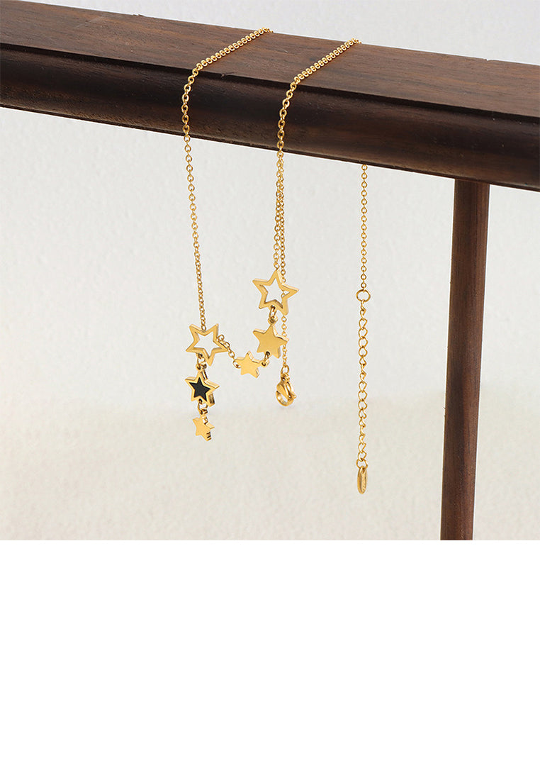 Fashion and Simple Plated Gold 316L Stainless Steel Star Tassel Pendant with Necklace