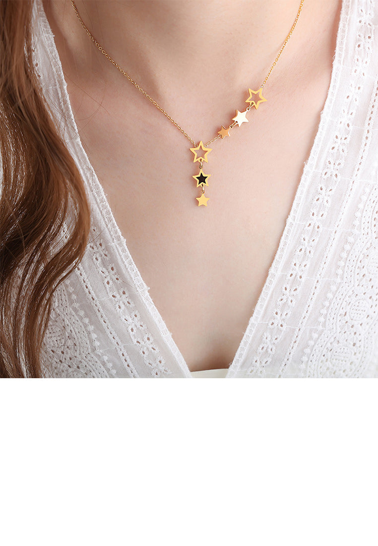 Fashion and Simple Plated Gold 316L Stainless Steel Star Tassel Pendant with Necklace