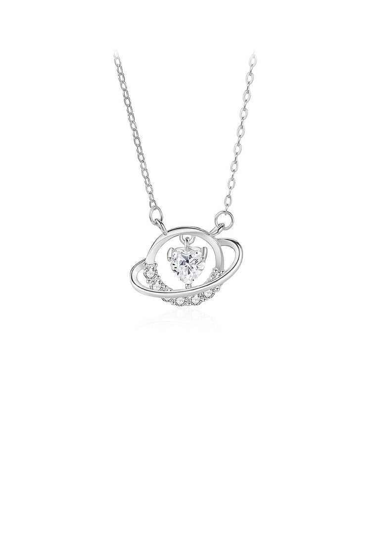 925 Sterling Silver Fashion and Creative Planet Pendant with Cubic Zirconia and Necklace - Luxurious Look