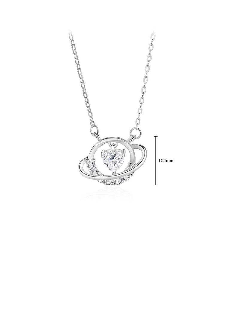 925 Sterling Silver Fashion and Creative Planet Pendant with Cubic Zirconia and Necklace - Luxurious Look