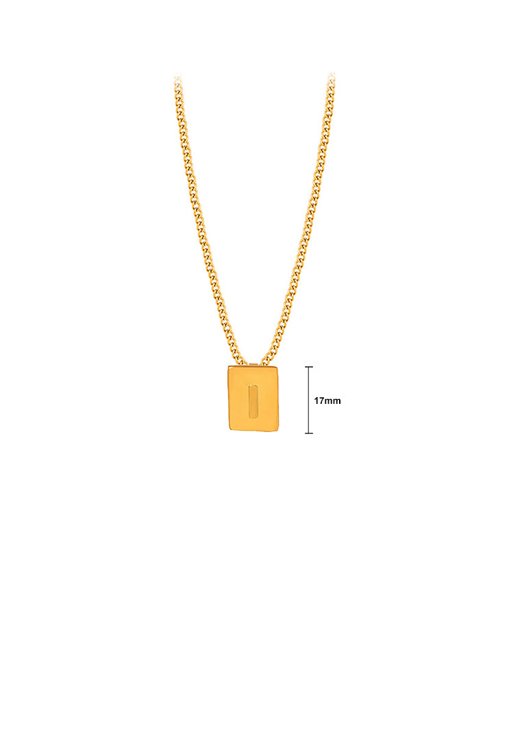 Fashion and Simple Plated Gold 316L Stainless Steel Alphabet I Geometric Square Pendant with Necklace