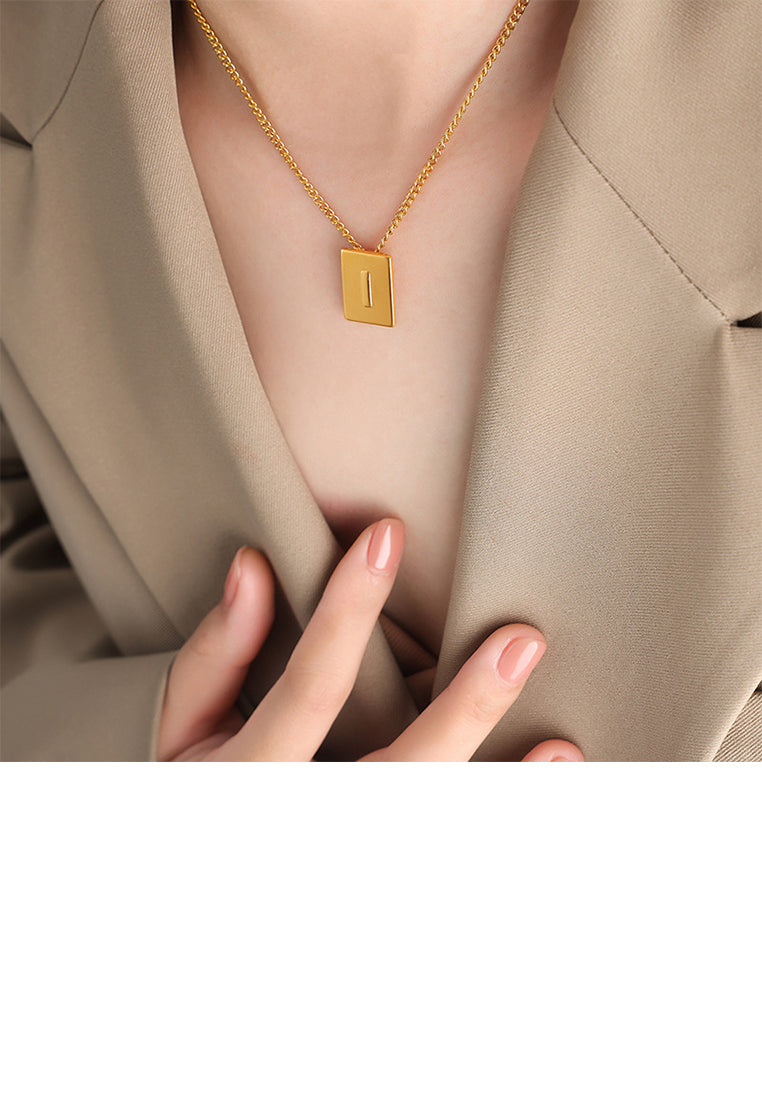 Fashion and Simple Plated Gold 316L Stainless Steel Alphabet I Geometric Square Pendant with Necklace