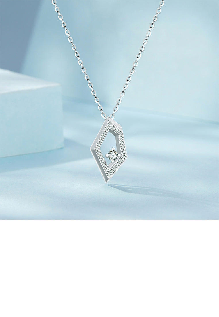 925 Sterling Silver Fashion Simple Hollow Irregular Geometric Pendant with Cubic Zirconia and Necklace - Luxurious Look