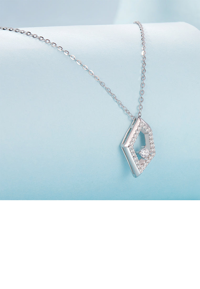 925 Sterling Silver Fashion Simple Hollow Irregular Geometric Pendant with Cubic Zirconia and Necklace - Luxurious Look