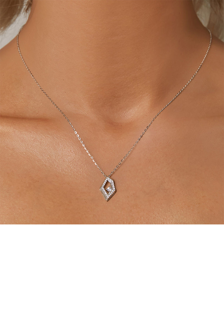 925 Sterling Silver Fashion Simple Hollow Irregular Geometric Pendant with Cubic Zirconia and Necklace - Luxurious Look