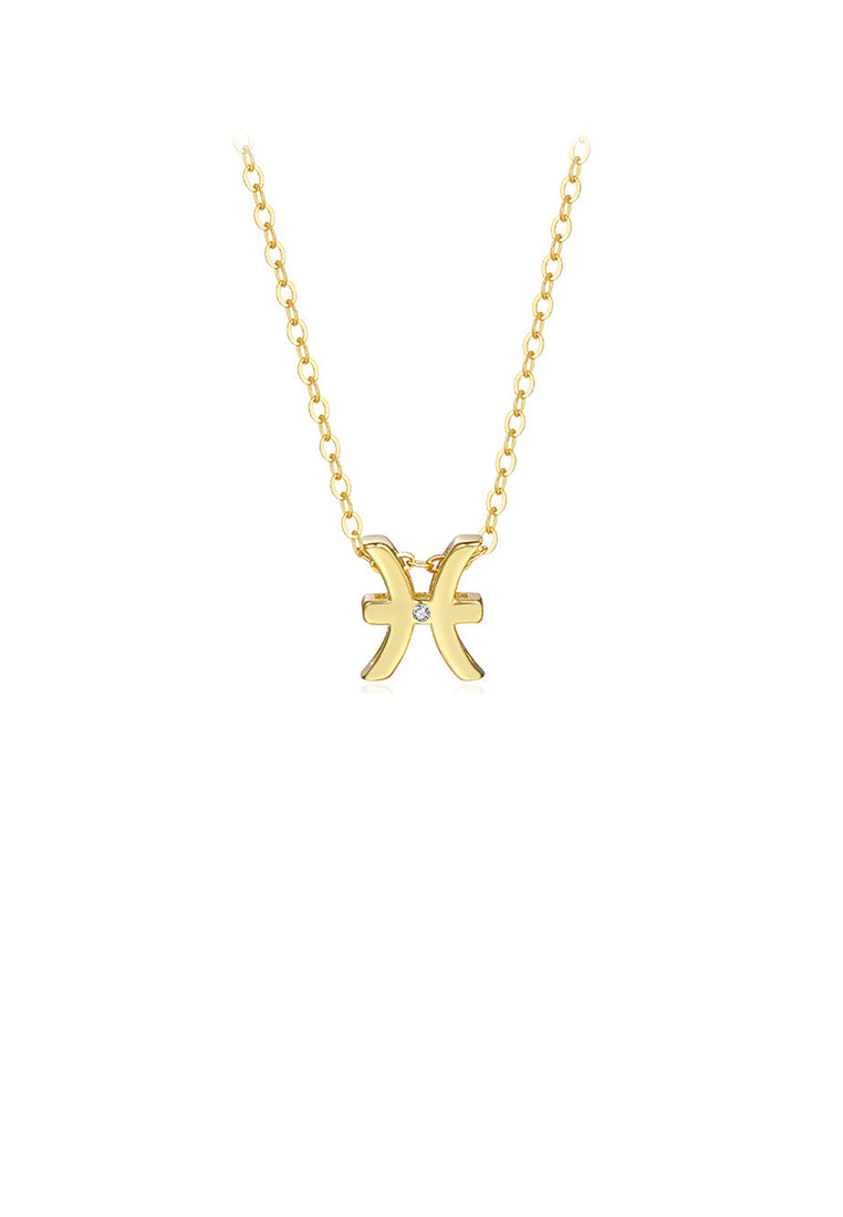 925 Sterling Silver Plated Gold Simple Twelve Constellations Pisces Pendant with Cubic Zirconia and Necklace - Luxurious Look