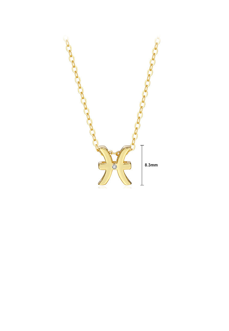 925 Sterling Silver Plated Gold Simple Twelve Constellations Pisces Pendant with Cubic Zirconia and Necklace - Luxurious Look
