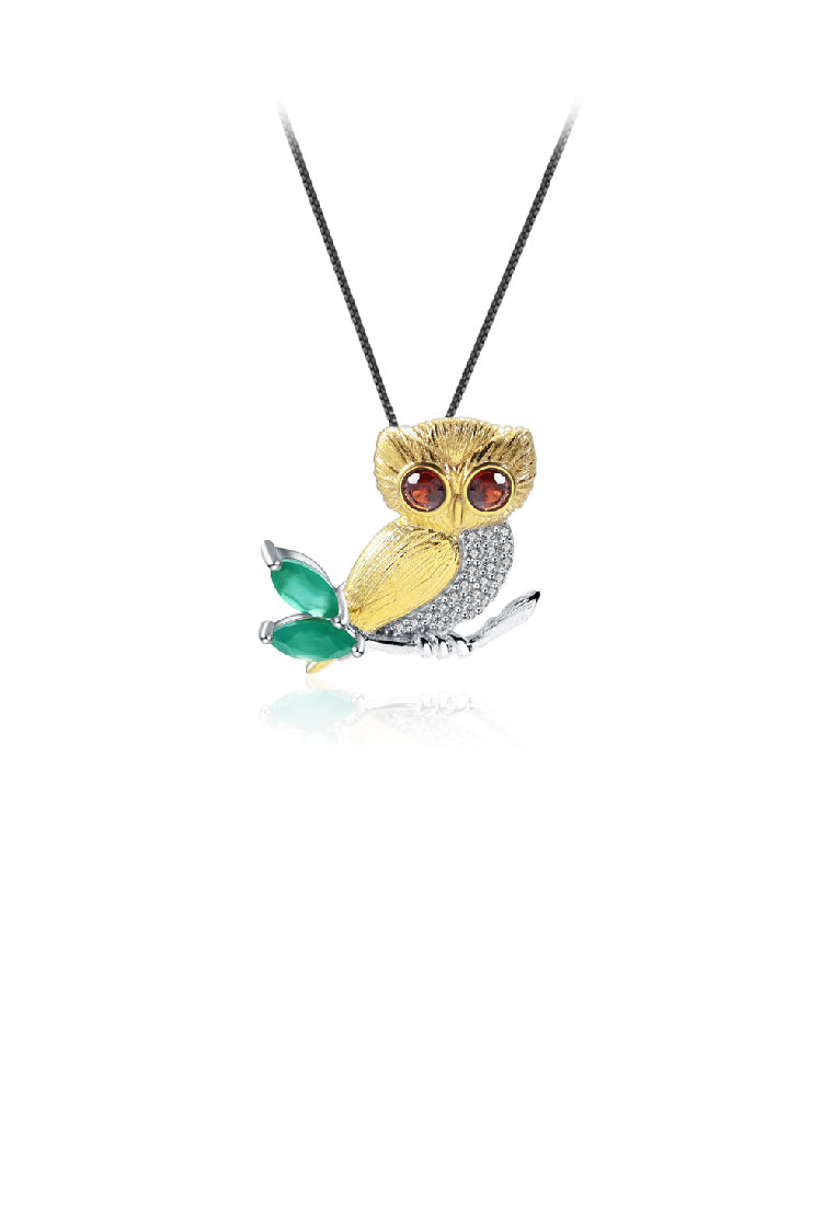 925 Sterling Silver Fashion Cute Owl Garnet Pendant with Cubic Zirconia and Necklace - Luxurious Look
