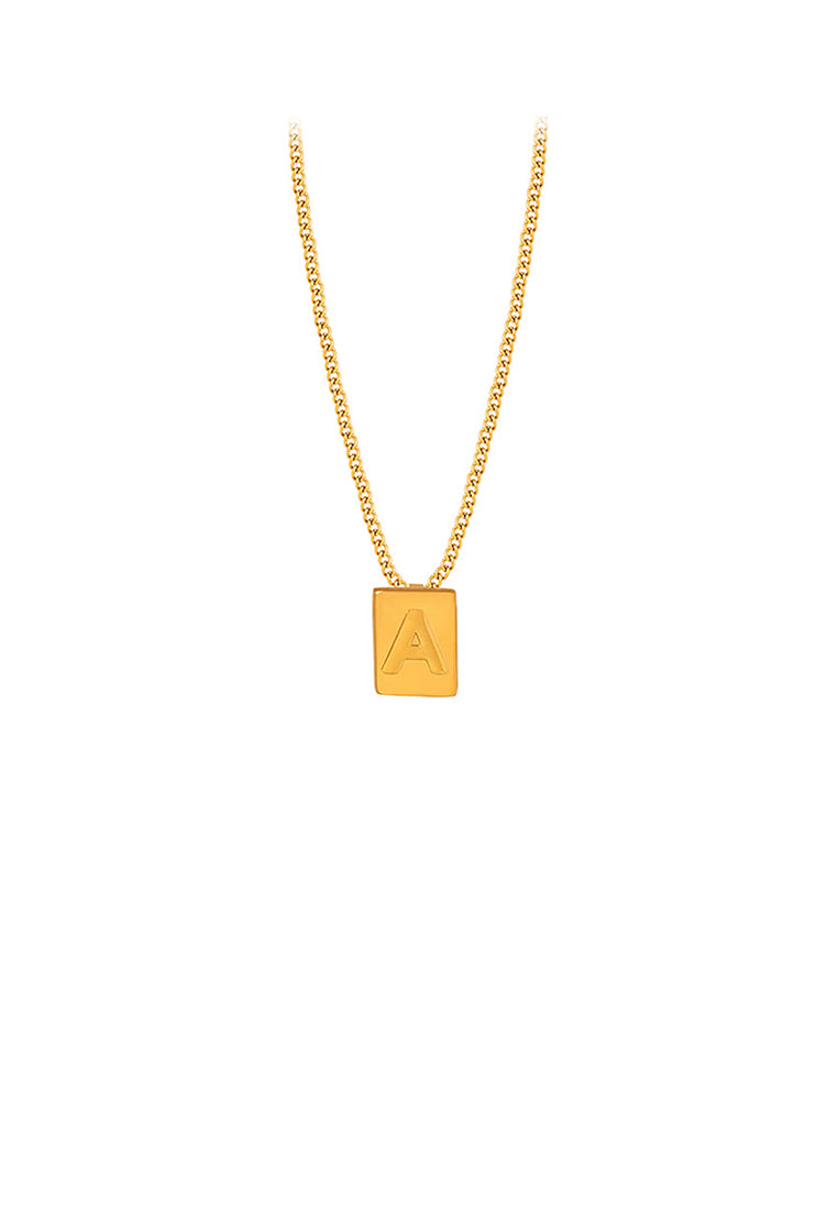 Fashion and Simple Plated Gold 316L Stainless Steel Alphabet A Geometric Square Pendant with Necklace