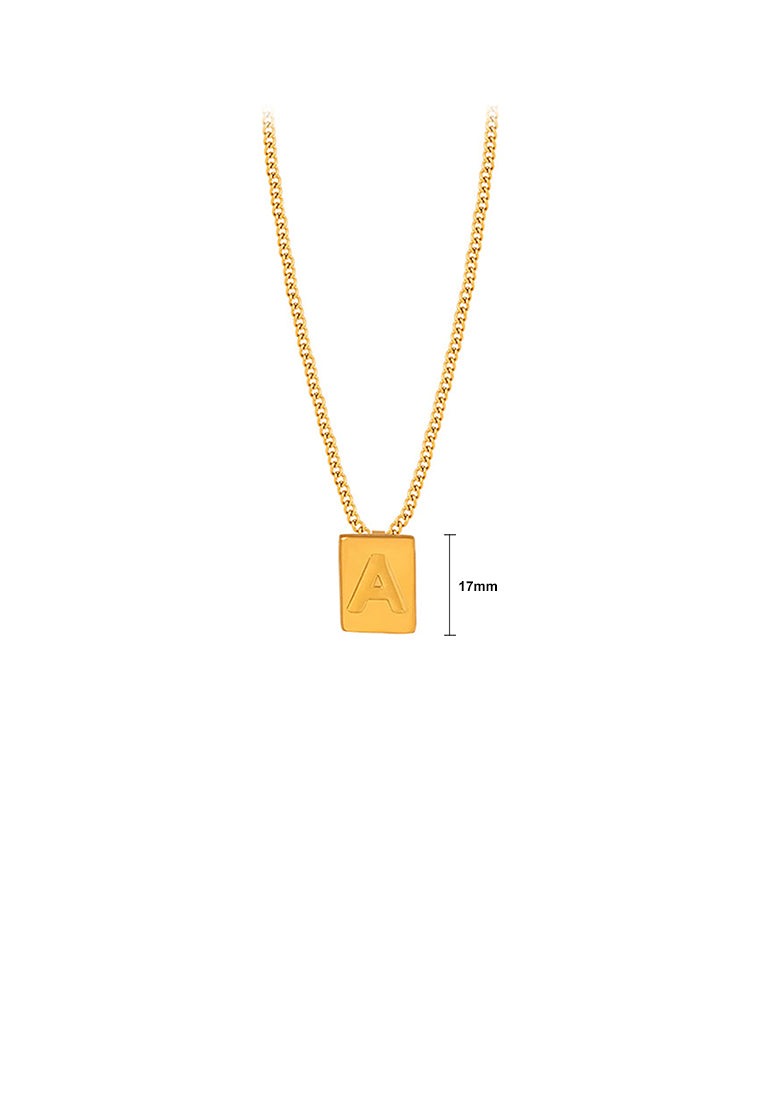 Fashion and Simple Plated Gold 316L Stainless Steel Alphabet A Geometric Square Pendant with Necklace