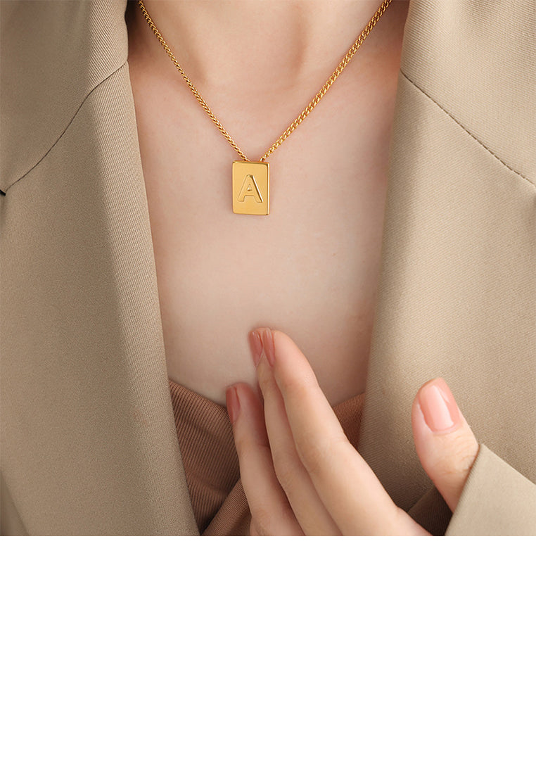 Fashion and Simple Plated Gold 316L Stainless Steel Alphabet A Geometric Square Pendant with Necklace