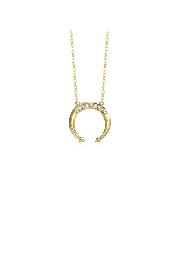 925 Sterling Silver Plated Gold Simple and Fashion Moon Pendant with Cubic Zirconia and Necklace - Luxurious Look